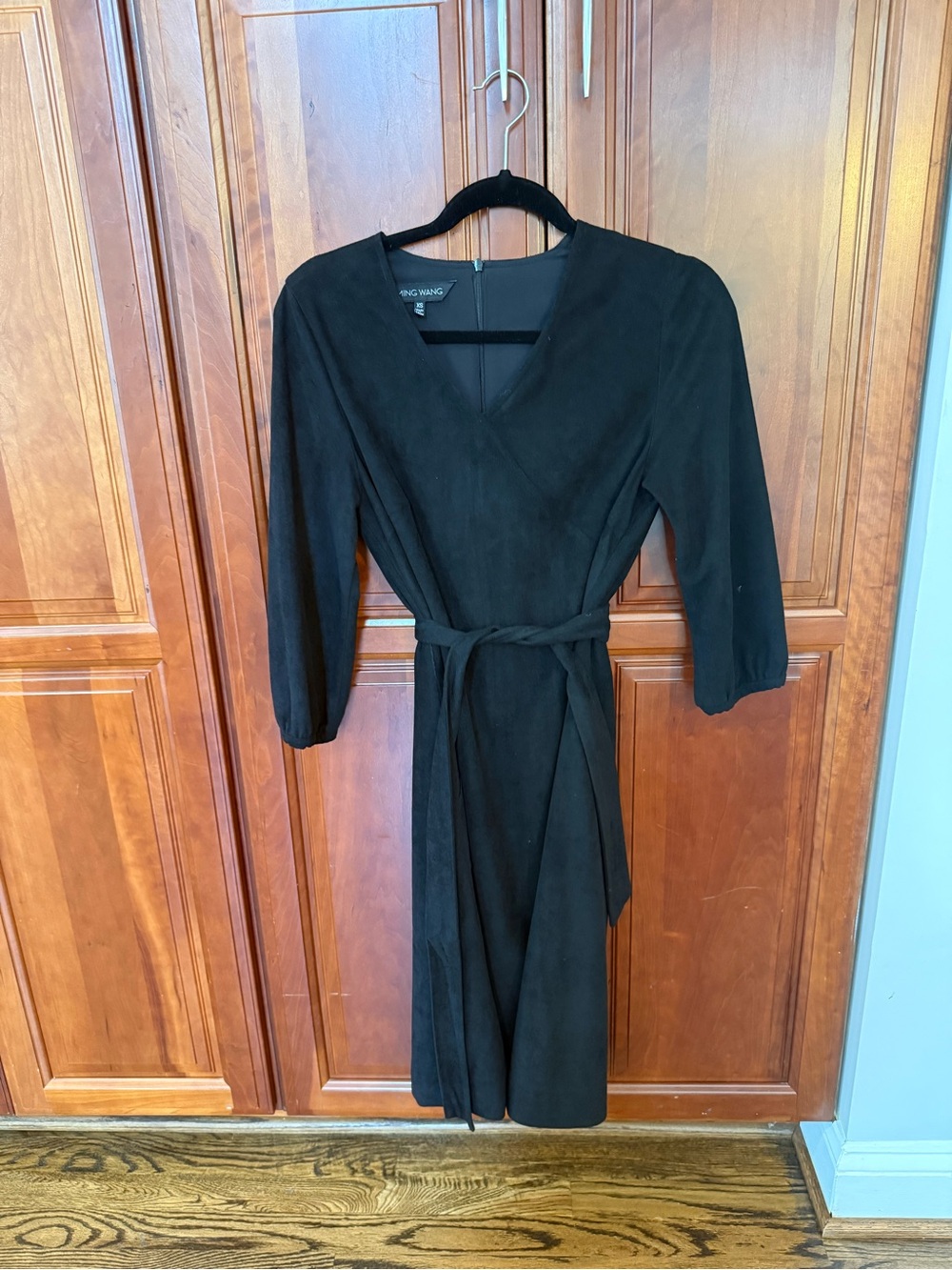 Ming Wang Black Midi Dress with Tie Belt